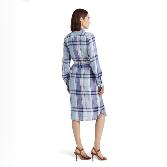 NWT Lauren Ralph Lauren  Floral & Plaid Linen Shirtdress Size 10 - Picture 9 of 10